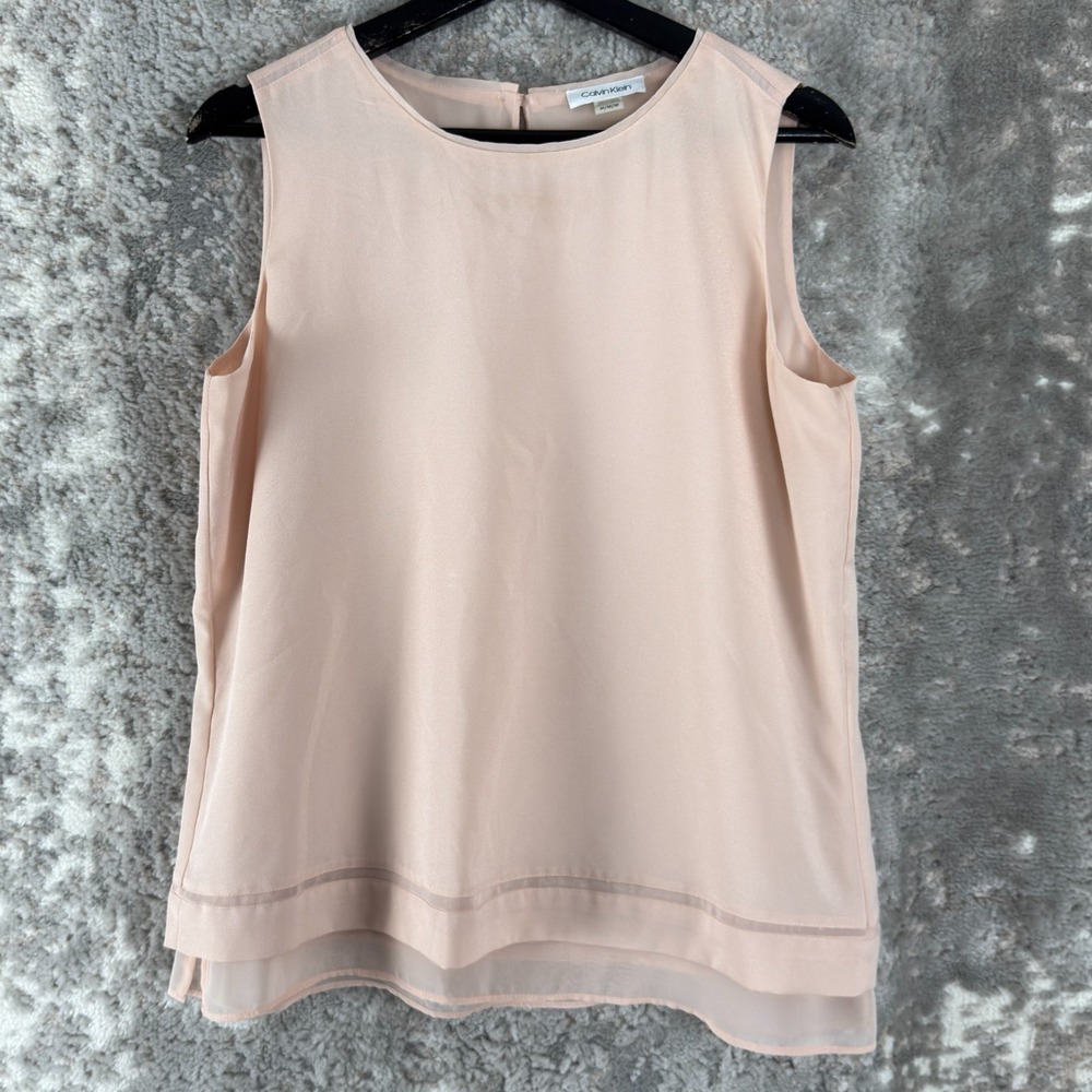 Calvin Klein Size M Minimalist Semi Sheer Casual Top Pink Sleeveless Keyhole